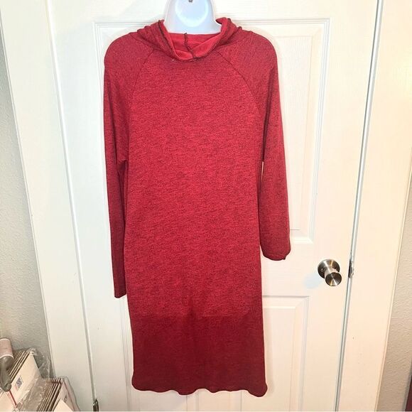 Bass Marled Drawstring Cowlneck Knit Dress Red Black M - Picture 6 of 11